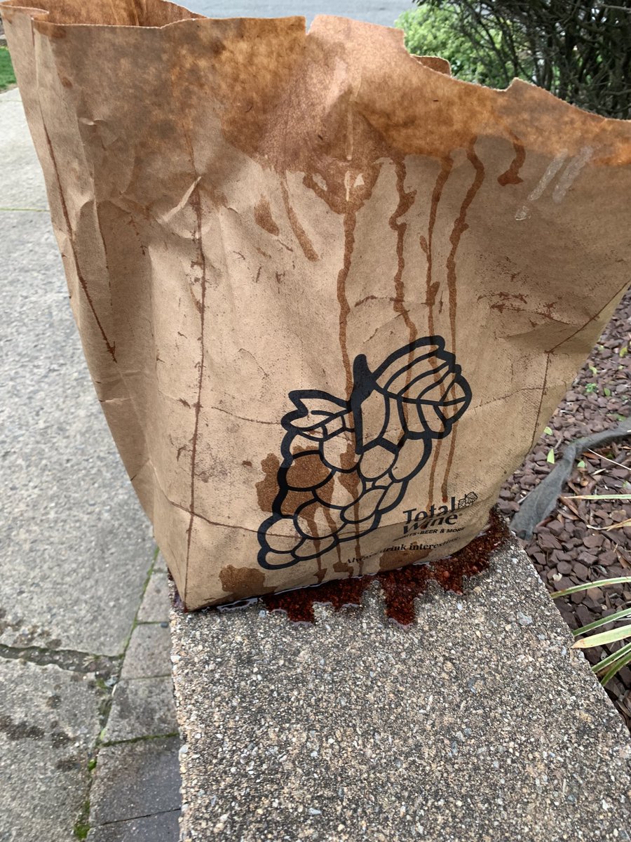 Revadelphia's tweet photo. @TotalWine thanks for putting my wife’s four bottles of wine in this flimsy bag. She lost two soldiers. https://t.co/jvKzx0yq5e