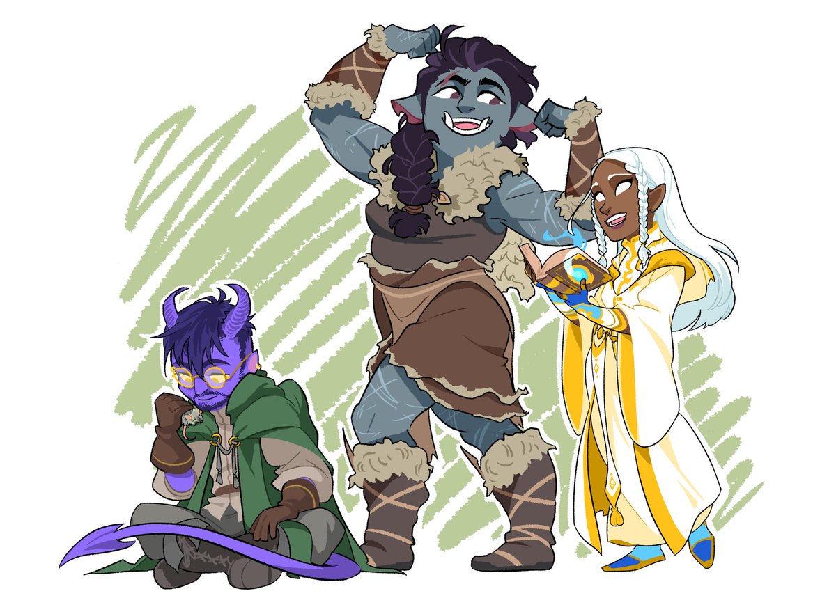 REMCycle's tweet photo. Little dnd party for fadetorach! Creed, Olga, and Aeya just hanging out and bein' cute :D #DND #tabletopcharacter #chibiartist #dungeonsanddragons https://t.co/f5pqgMyIGD