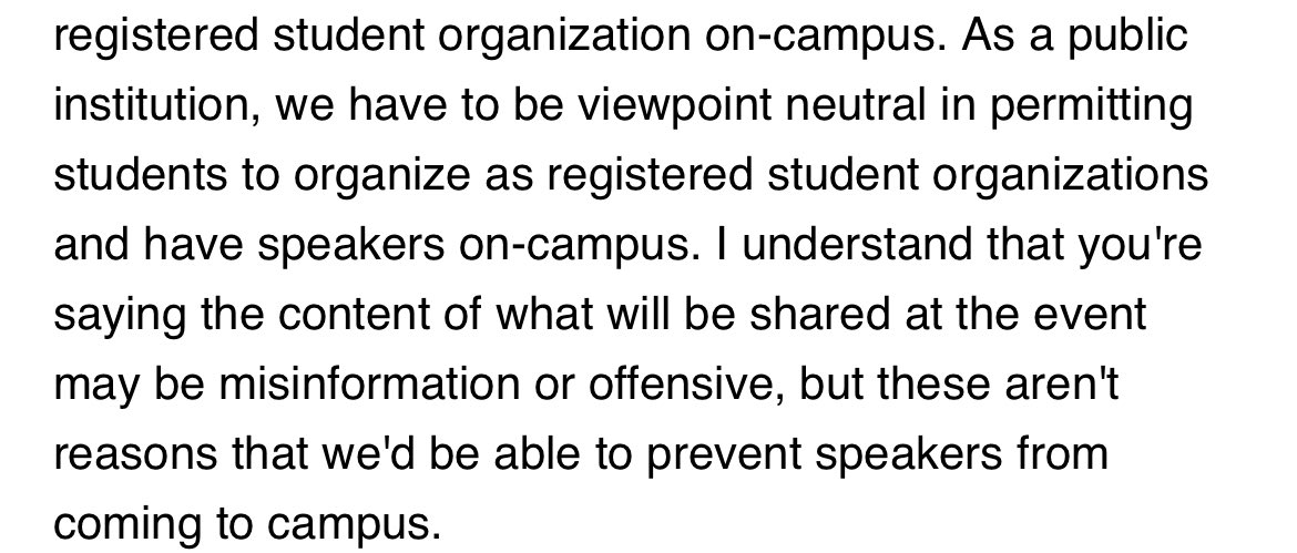 UNH showing they do not care about all students, as they claim to, by saying they cannot not host a speaker due to their “offensive” (transphobic) agenda they will be discussing throughout the talk. Disgusted with this response <a href="/dean_mike_b/">Michael Blackman</a> <a href="/UofNH/">University of New Hampshire</a>. Transphobia is NOT okay.