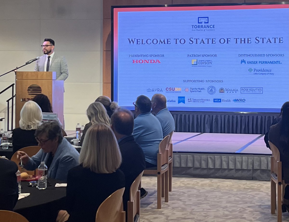 Thank you to the Torrance Chamber of Commerce for hosting this years State of The State. Appreciate the opportunity to introduce a friend, Senator @SteveBradford ! Great to hear about the robust policy moving forward in Sacramento. #SCG
