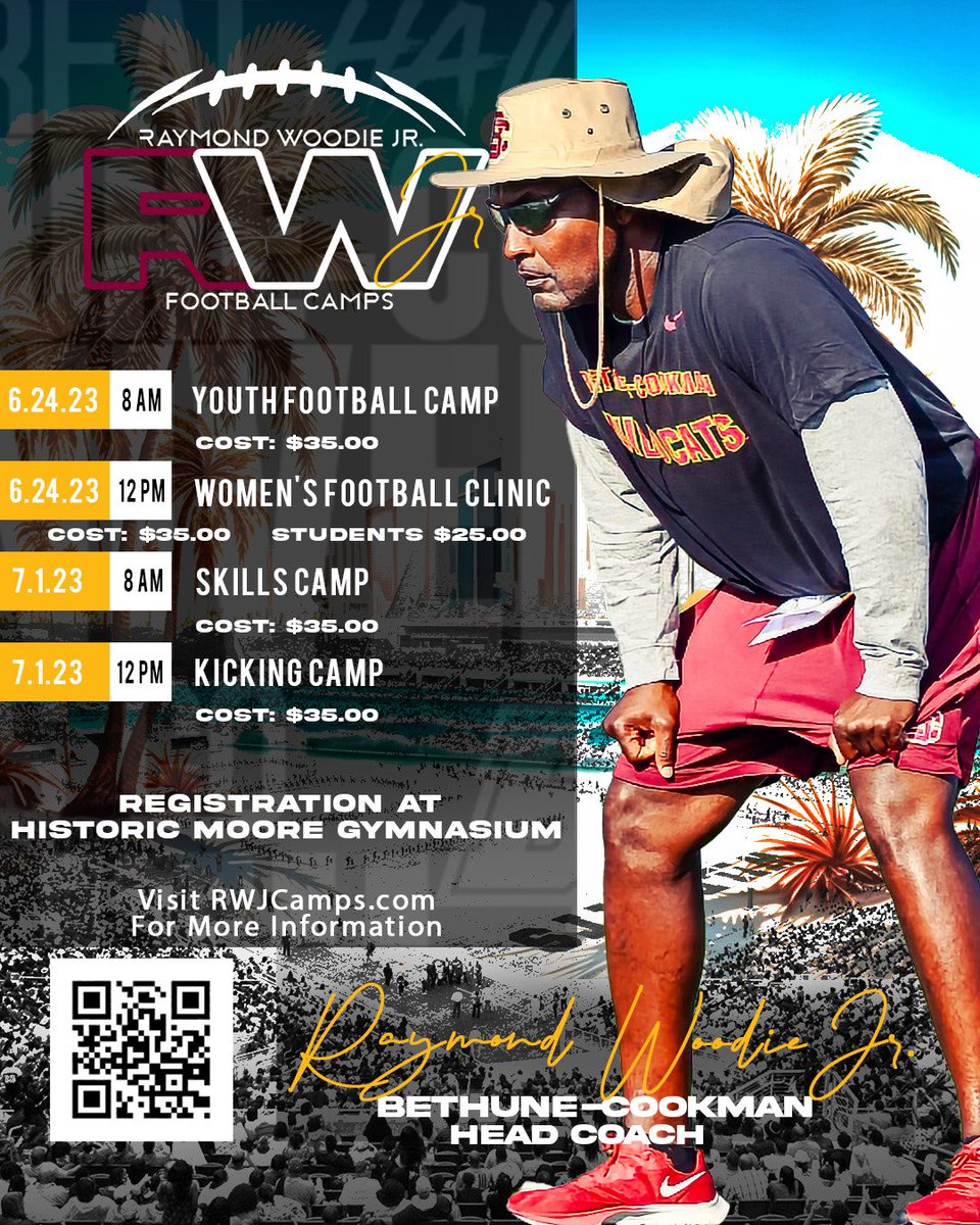 CoachWoodie's tweet photo. Excited to announce the Raymond Woodie Jr. Football Camps! Come learn from some of the best and brightest coaches in the business. 
#PreyTogether #GodsPlan #CampingOnTheBeach #LetsGetIt https://t.co/7kBdiqsNPg