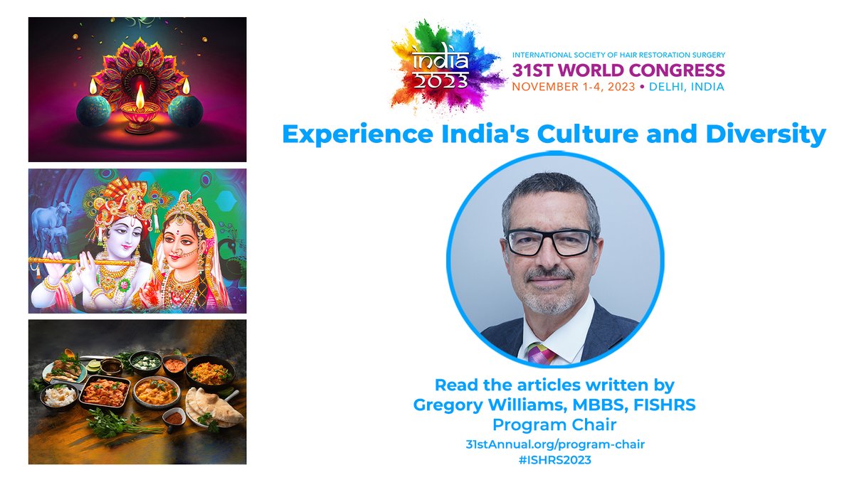 . <a href="/Drgregwilliams/">Greg Williams</a>, MBBS, FISHRS, Program Chair for #ISHRS2023 has written some amazing articles on the culture &amp; diversity of #India. Read them &amp; get enticed to book your ticket to go to #Delhi in November! Check them out =>: bit.ly/3ZRuiXy