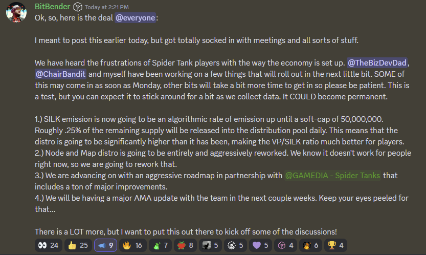 BitBenderBrink's tweet photo. Just posted this in our Spider Tanks Discussion channel in the @GoGalaGames Discord (https://t.co/MiRA77elf4) about the future of @spider_tanks and the $SILK emission. Check it out! Get your tanks ready!
@GAMEDIA_GAMES and @GoGalaGames are about to rock some socks off! https://t.co/alSwxu4kwP