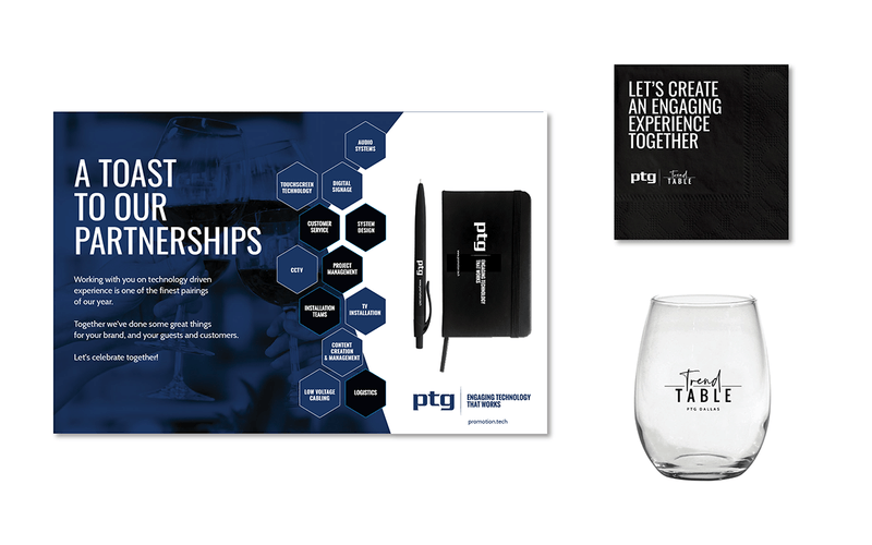 One of our favorite parts of the job is watching all the pieces come together for one beautiful #brand, like these co-branded custom designed placemats, napkins + glasses for Trend Table for PTG! #marketing #branding #clientlove