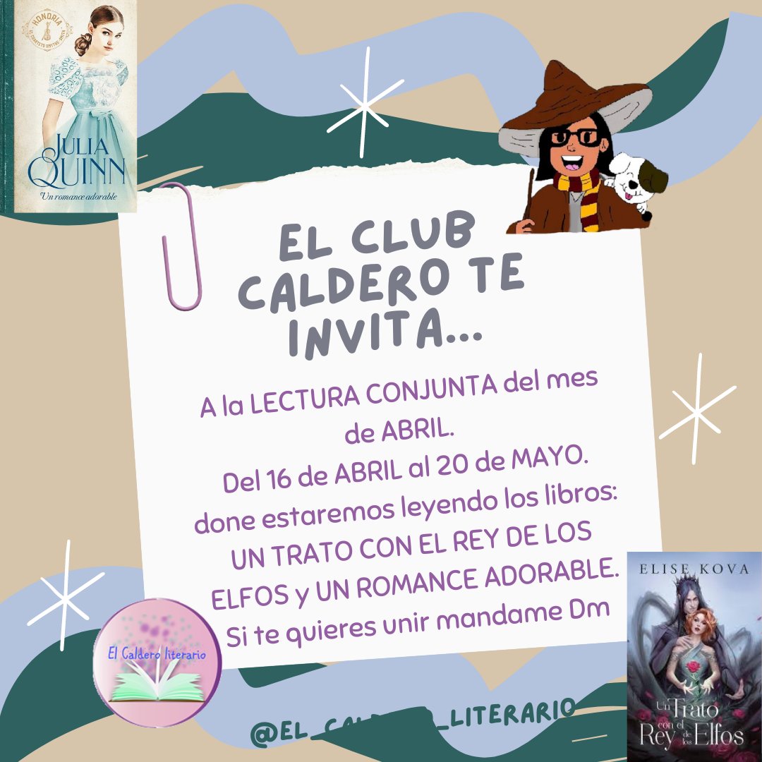 Lorelupin_07's tweet photo. Bienvenidos al mes de Abril en el #ClubCaldero, en este mes tenemos dos cumpleañeros que son los que eligieron las lecturas de este mes... #UnTratoConElReyDeLosElfos de #EliseKova y #UnRomanceAdorable de #JuliaQuinn, pueden leer las dos o alguna de ellos, todos son bienvenidos... https://t.co/3wQkdRweJh