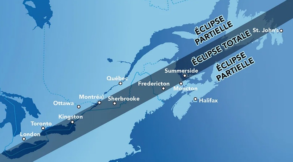 Dans UN AN, le 8 avril 2024, un événement  RARRISSIME s'amène: une ÉCLIPSE TOTALE DE SOLEIL! Les villes situées dans cette bande de totalité auront la chance d'observer ce phénomène. Je ferai un rappel!
facebook.com/eve.christian.…

via @DU_astronomie
📷Rémi Boucher