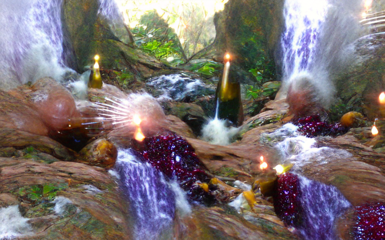 gushing waterfall, a cleansing benediction, sparkling consciousness
