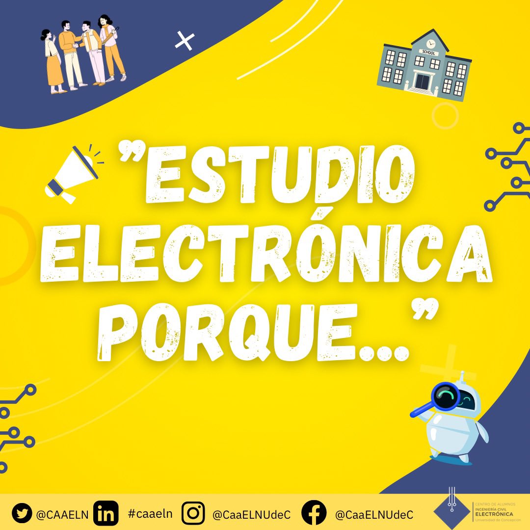 CAAELN's tweet photo. Estamos creando un grupo para las personas que estén interesad@s a incentivar a estudiantes de enseñanza media sobre entrar a Ing. Civil Electrónica en la UdeC.

#UdeC #STEM #colegios #electrónica #Chile #Educación #carreras #Universidad #concepcion #ingenieria #conce https://t.co/3hBFJ3KVno