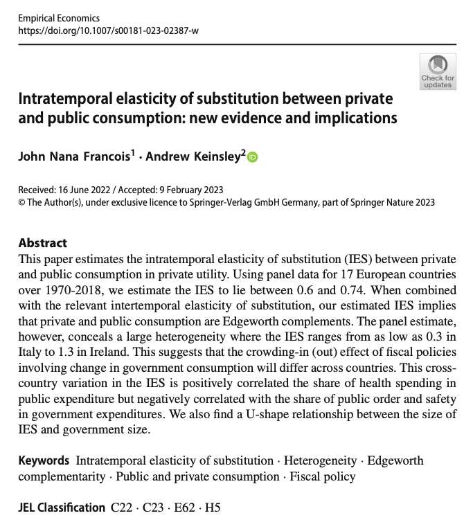 Happy to see my joint work with <a href="/NanaFrancois/">John N. Francois</a> in print!

<a href="/WeberStateEcon/">Weber State Economics Department</a> <a href="/WorldBank/">WorldBank</a> 
<a href="/KU_Economics/">KU Economics</a>