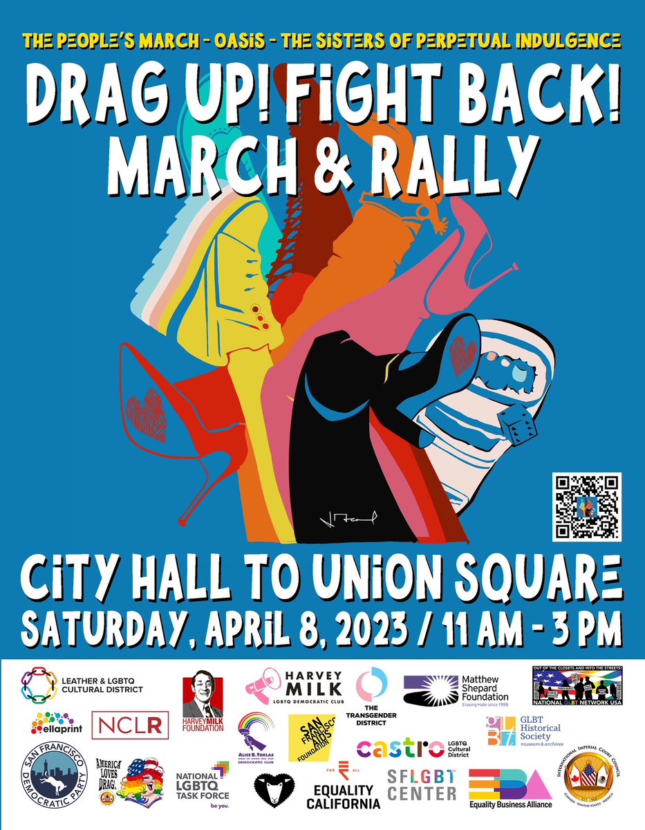 jjinsf's tweet photo. Reminder that DRAG UP! FIGHT BACK! starts at SF City Hall tomorrow (4/8) at 11 AM; then march to Union Square. #LGBTQ #TransRights #DragIsNotDangerous https://t.co/ZildkNURob