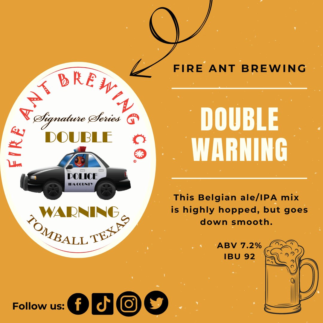 🚓...🚔 this one will set off all the alarms!

🛑 come on out for a taste of this weeks #beerfeature
✨Happy hour Monday-Friday 2pm-6pm

#beerfeature #tomballtx #localbrewery #texasbrewery #fireantbrewing #fireantbrewpub #craftbeer #prost #beertogo #woodlandstx #houstontx