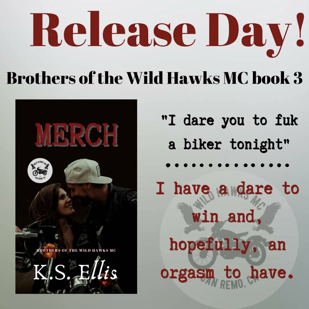 KSEllis1's tweet photo. #releaseday 
It's here! 
Read Merch on #amazon and #KindleUnlimited now: https://t.co/XwTyUwG2r8

#bikerromance #mcromance #romancereadersofinstagram #steamyromance #spicyromance #rebelwithoutacause #alphamale #ksellis #wildhawks https://t.co/WComhS2KHv