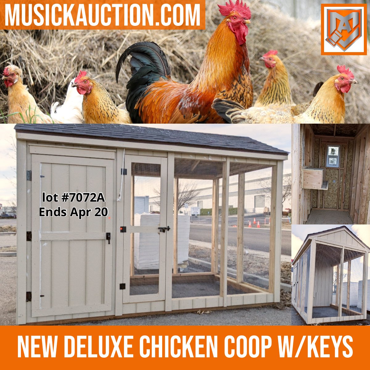 🐓 New Deluxe Chicken Coop 🐔 🐥 is featured in our April 20th Online Auction. lot#7072A #chickencoop #chickencoopforsale #raisingchickens #coopforchicks Check out the details here: bid.musickauction.com/auctions/catal…