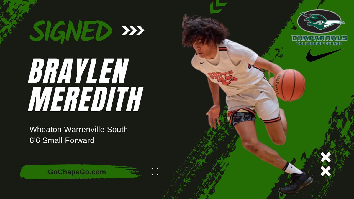 Chaps sign 6’6 wing @BraylenMeredith from Wheaton Warrenville South.  Braylen, who named All-Sate Honorable Mention, averaged 16 pts and 4 reb a game &amp; can score at all 3 levels. Great to add a top local player to the program as we move D2. <a href="/AthleticsCod/">CODAthletics</a> #BirdGang