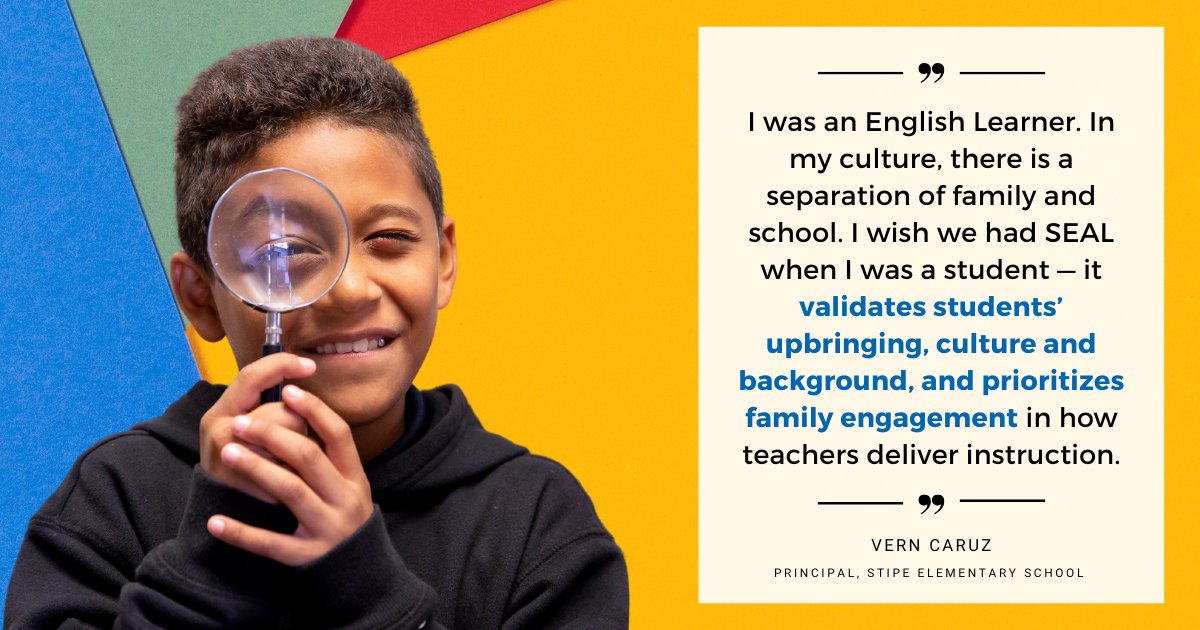 SEALedEquity's tweet image. SEAL proudly partners with school districts across #California to help #EnglishLearners &amp;amp; #DualLanguageLearners thrive. Many, like Principal Caruz from Stipe Elementary School (@OakGroveSD), have lived experience. Together we help make a difference for future generations.