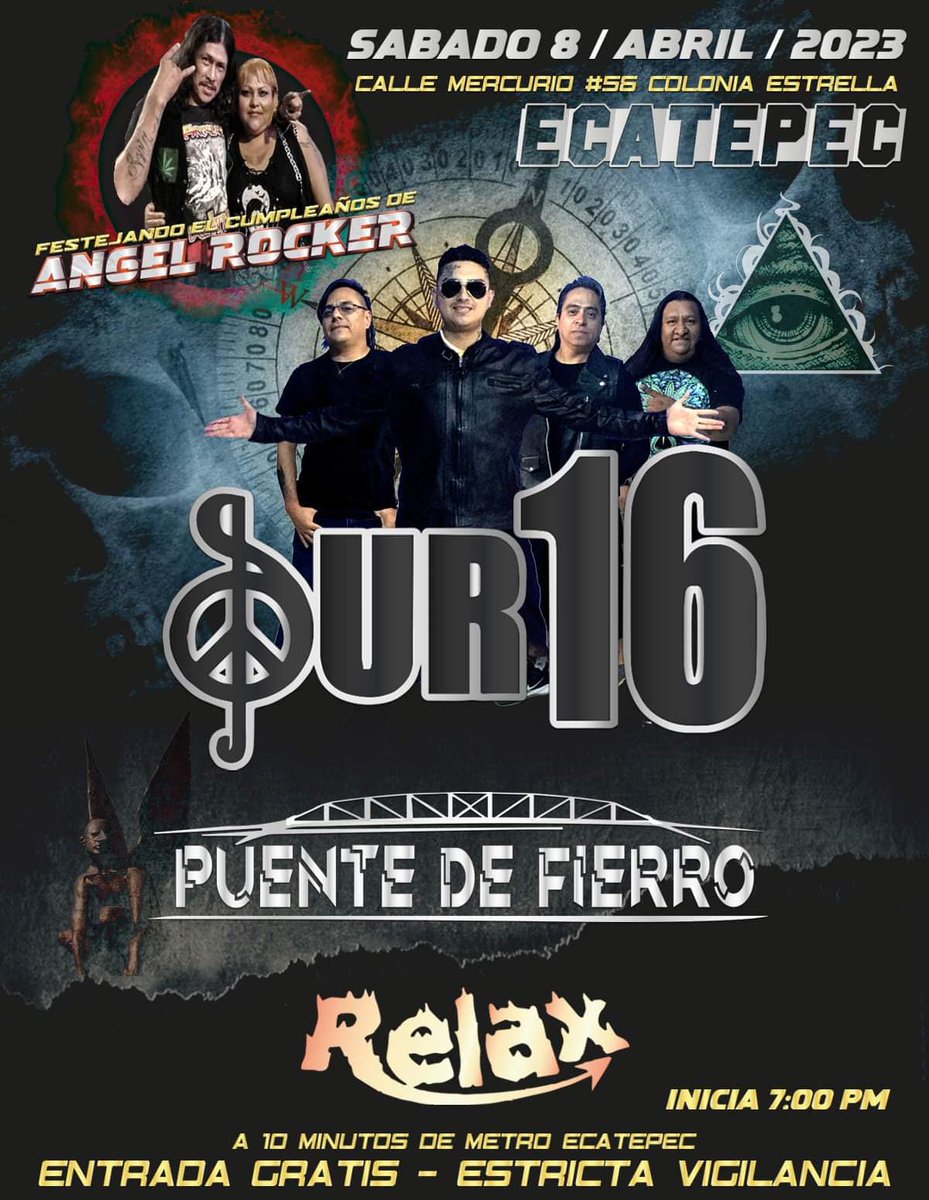 Rock_Urbano's tweet photo. 8 de Abril 2023 / Colonia Estrella / Ecatepec / 7PM
FESTEJANDO EL CUMPLEAÑOS DE ANGEL ROCKER
Sur 16 (@Sur16Oficial2)
Puente de Fierro (@puentederock)
Relax
#TocadaEcatepec #TocadasRockUrbano #RockUrbano #RockNacional #RockMexicano #Rock #Ecatepec #Sur16 #PuenteDeFierro #Relax https://t.co/kIk4OItwUA