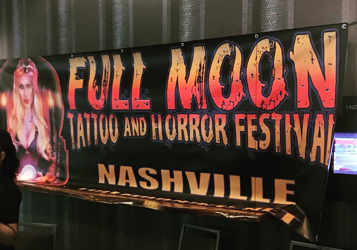 All set up and ready to VEND! @fullmoontattooandhorrorfest We are right across from @richbrake and @jeffdanielphillips #horror #tattoo #movies #horrormovies #tshirts #nashville #worldofstrange