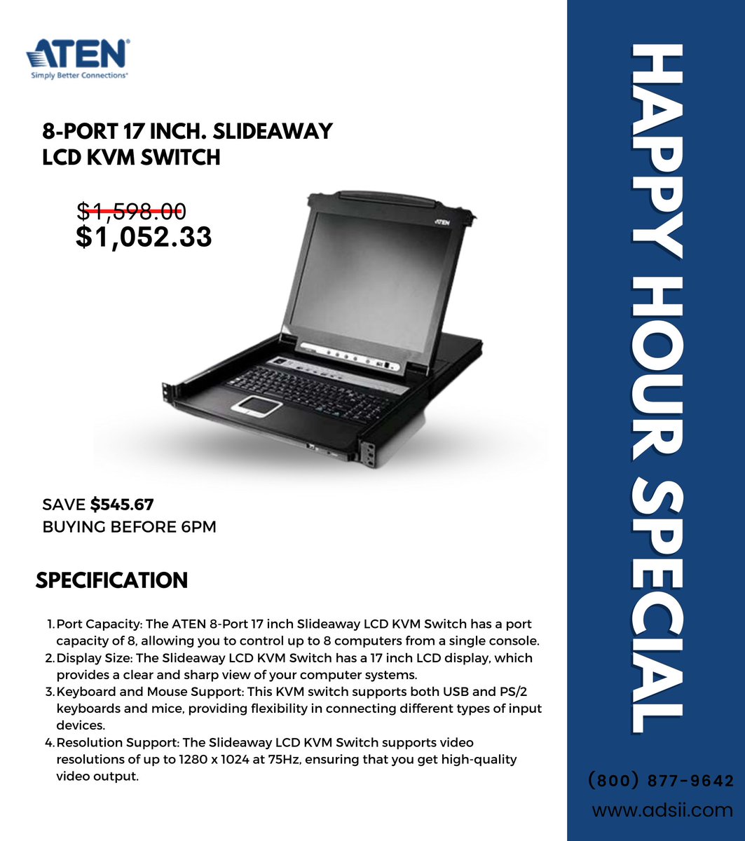 Adsii_dot_com's tweet image. Streamline your workspace and simplify multi-server management with our 8-Port 17 inch Slideaway LCD KVM Switch. Access and control up to 8 servers from a single console, saving valuable time and space. 

#KVMswitch #multiservermanagement #efficiency