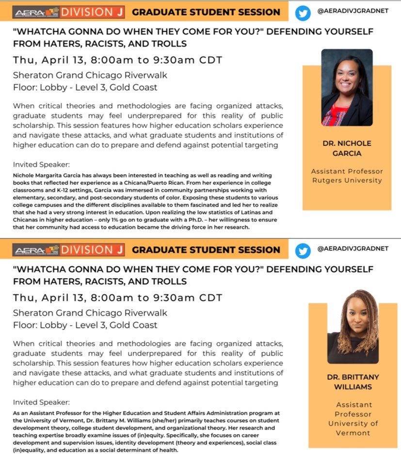 AERADiv_J's tweet photo. “Whatcha Gonna Do When They Come for You?” Defending Yourself From Haters, Racists, and Trolls - April 13th @DrBritWilliams @DrNicholeGarcia https://t.co/IagvlxpYoH