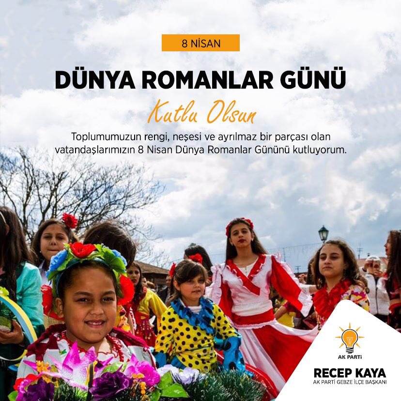 Hep birlikte Türkiye'yiz.🇹🇷

Toplumumuzun rengi, neşesi ve ayrılmaz bir parçası olan Roman vatandaşlarımızın 8 Nisan Romanlar günü kutlu olsun. 

#AkPartiGebze  #RecepKaya  #RomanlarGünü