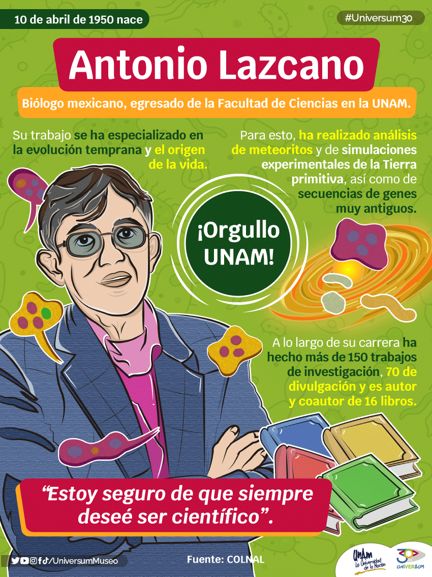 Felicitamos al biólogo y científico mexicano especializado en biología evolutiva, Antonio Lazcano. 🥳🎂

#Universum30