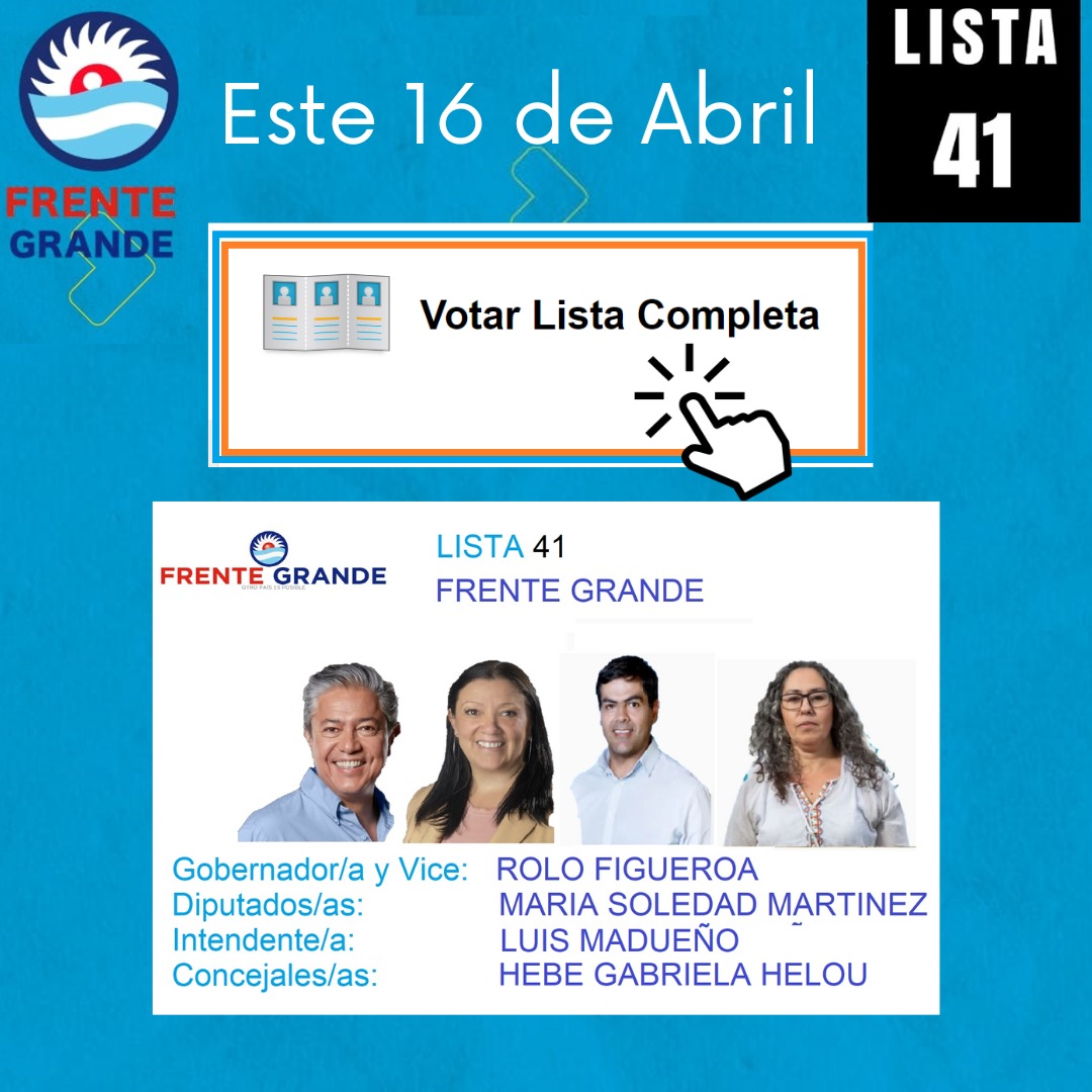 FrenteJda's tweet photo. Esta 16 de Abril votá Lista Completa
#lista41
@Rolo_Figueroa
@soledezapala
Luis Madueño
Hebe Helou
#junindelosandes
#neuquinizate
#neuquinizateconla41 https://t.co/zz6EgLaQPU