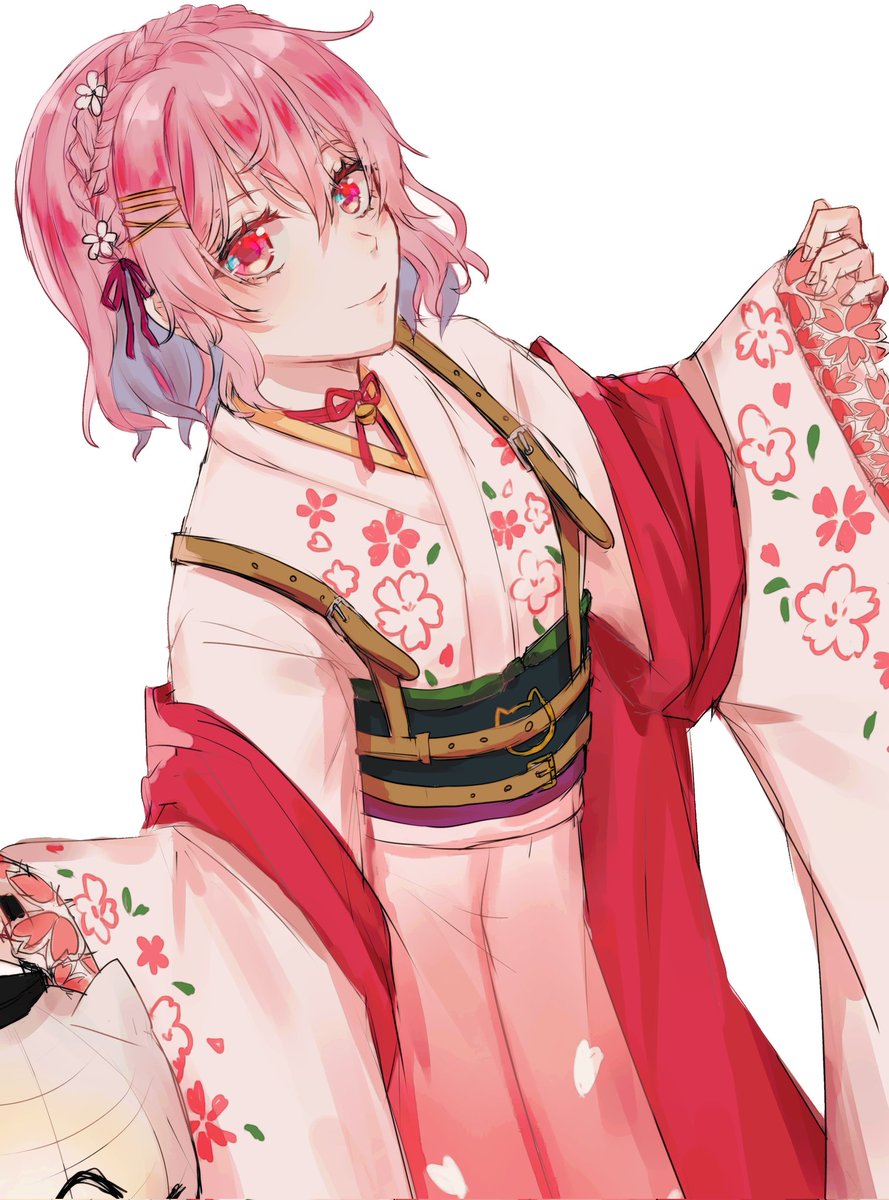 pink hair kimono japanese clothes hair ornament braid 1girl solo  illustration images