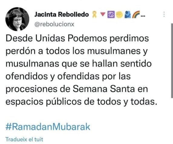 hermanntertsch's tweet photo. Jacinta, el analfabetismo tiene cura. La necedad no. 
Más:
Los musulmanes celebran mucho en sus países.
Nosotros algo en los nuestros.
Y no emigramos a sus países. Ellos sí a los nuestros.
A quien ataca al islam en países islámicos le cortan la cabeza. Aquí, Jacinta da risa. https://t.co/wUq0LoMLeL