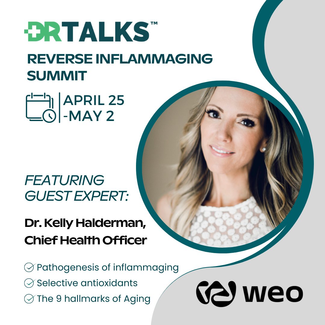 Weo (@weowater) on Twitter photo How to make reducing #inflammation part of our healthy aging roadmap?  To learn more about Weo's research discoveries, join our Chief Health Officer @kellymariecarr at #DrTalks Reverse #Inflammaging Body & Mind #Longevity Medicine Summit -4/25 -> 5/2, 2023
bit.ly/3MtqXv2 How to make reducing #inflammation part of our healthy aging roadmap?  To learn more about Weo's research discoveries, join our Chief Health Officer @kellymariecarr at #DrTalks Reverse #Inflammaging Body & Mind #Longevity Medicine Summit -4/25 -> 5/2, 2023
bit.ly/3MtqXv2
