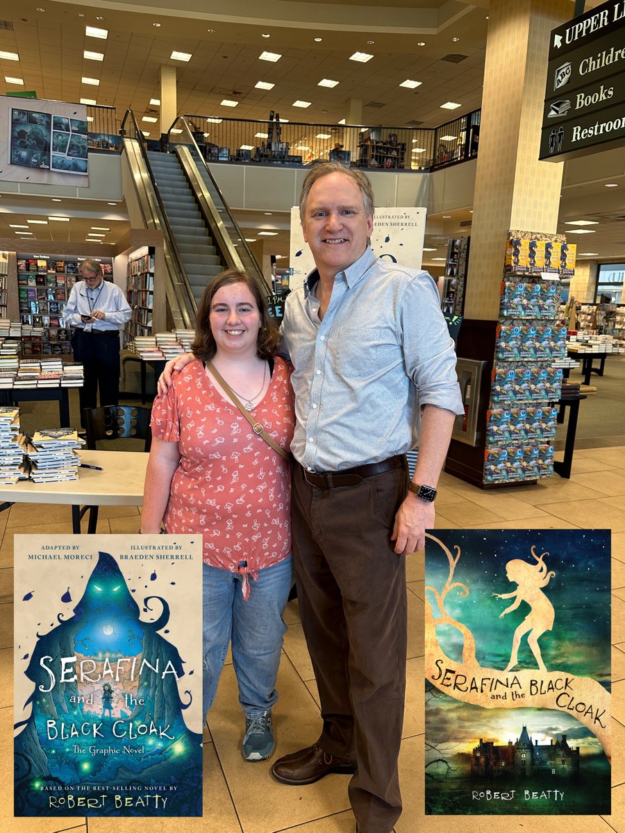 I will be stopping by Barnes & Noble Biltmore Park in Asheville on Saturday April 8 @ 2:00 PM. I'll be happy to sign any Serafina/Willa books and/or just chat with any Serafina/Willa fans. Here's a photo of me and a Serafina fan during my last visit to a Barnes & Noble.