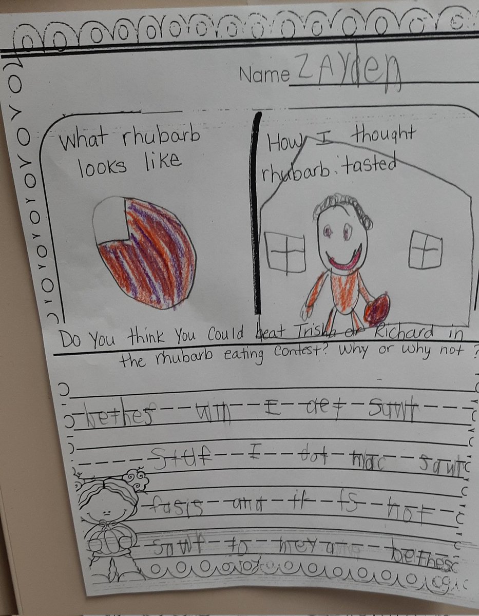Trying to catch up on posting pictures..February we read the story My Rotten Red-Headed Older Brother. In this story, a boy named Richard tricks his sister Treesha into eating rhubarb. We tasted both rhubarb/ rhubarb jelly and wrote our opinions about rhubarb! #wesoar