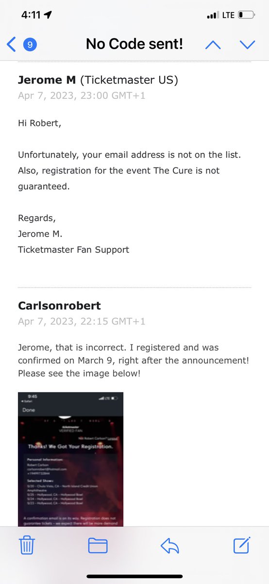 Echo6's tweet photo. @curefandoc @thecure @TheCureForever_ @justcallkinder @curefans @CureCommunity Ticketmaster see your own responses! https://t.co/JXvJnnrtik