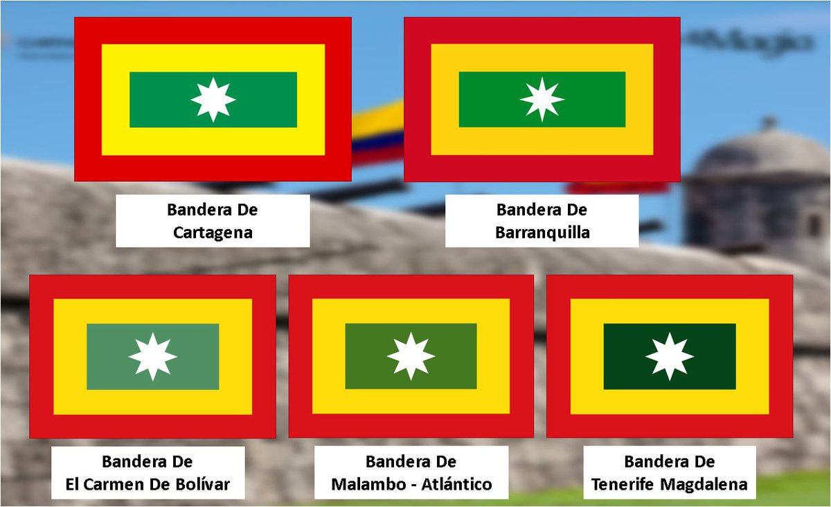 Aprovechando el Cumpleaños 210 de Barranquilla. Abro hilo🧵 del por qué la Bandera De Cartagena, Barranquilla, El Carmen de Bolívar, Malambo Atlántico y Tenerife Magdalena. Son similares.🧵🧵🧵