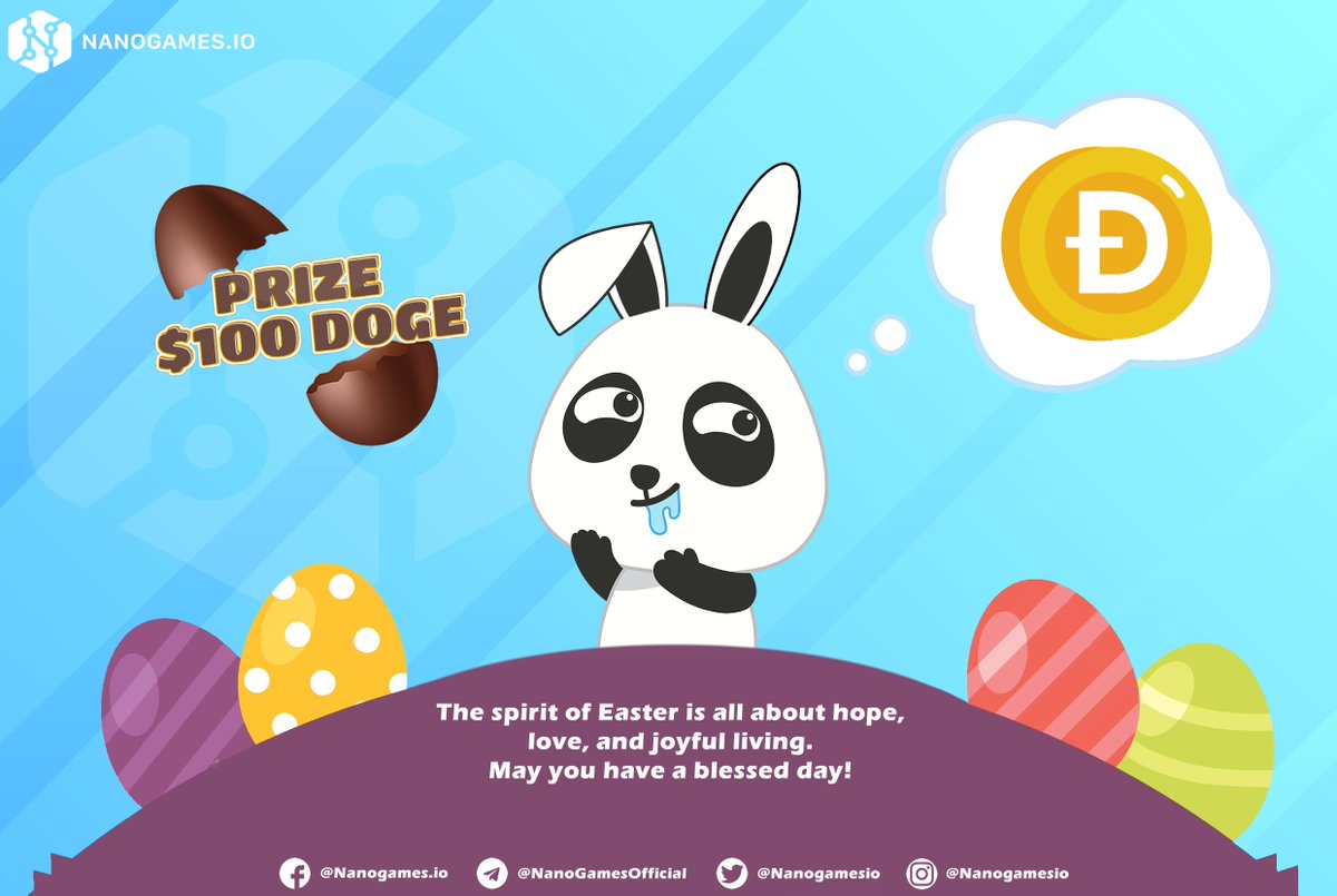 nanogamesio's tweet photo. 🐰This Easter weekend  you can take home a shared prize of $100 on #Dogecoin 🍬💰

✔️RT + Follow us
✔️Tag your #Crypto friends
✔️Use hashtags #Giveaway #Easter $DOGE

🏆4 Winners (25$ each)
📢Announced on April 9th @ 9PM EST
#Bitcoin #BTC #Crypto #Binance #Ethereum Satoshi https://t.co/cp7ABxmWL1