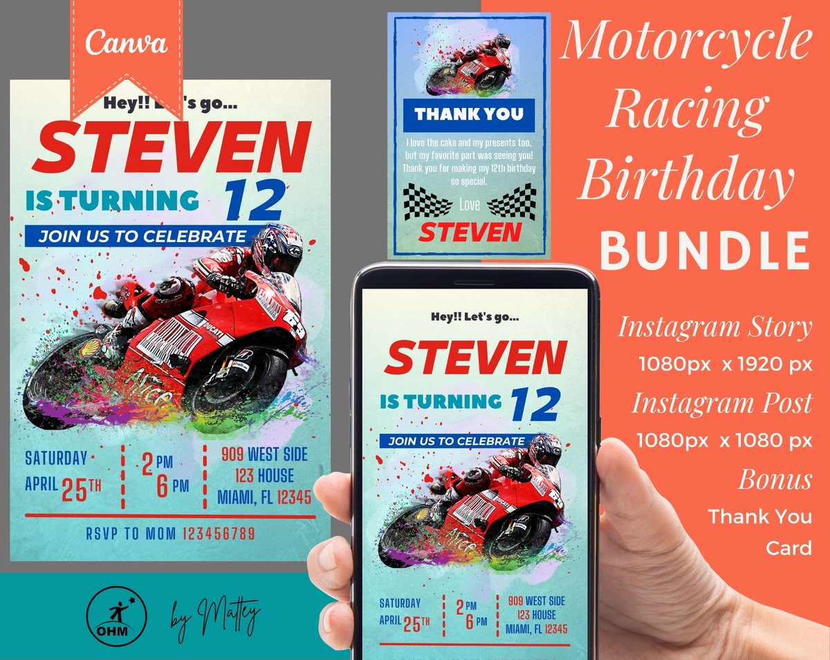 ohmgraphics1111's tweet photo. Motorcycle Racing Birthday, Invitation Template, editable flyer, Canva Flyer Template, Digital Download, Motorcycle Birthday, Birthday flyer https://t.co/4VeUQG3Zjx #birthdayflyer #eventflyertemplate #canvaflyertemplate #editableflyer #Motorcycle #motorcyclelife https://t.co/DBFrizV1QF
