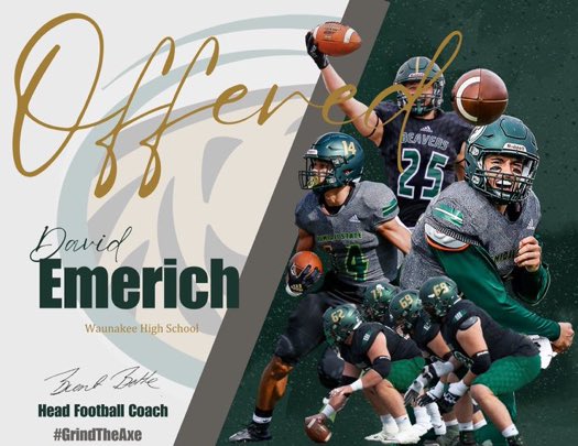 DavidEmerich15's tweet photo. After a great Junior Day and awesome discussion with @CoachBolte, I am honored to announce that I have received my first college offer to play football at Bemidji State University!!! Thank you @CoachChewy80 @CoachHeinBSU @KH_Pike @BSUBeaversFB Go Beavers!! https://t.co/JKlGzCladv