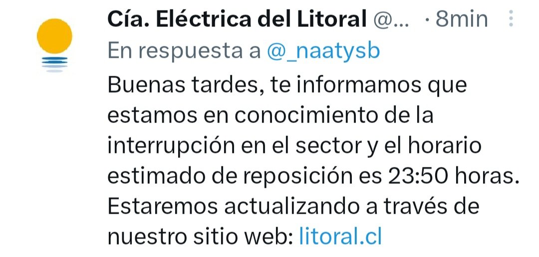 Andremebe's tweet photo. @T13 Esto respondió la Empresa de electricidad del Litoral https://t.co/PRm2E32gtF