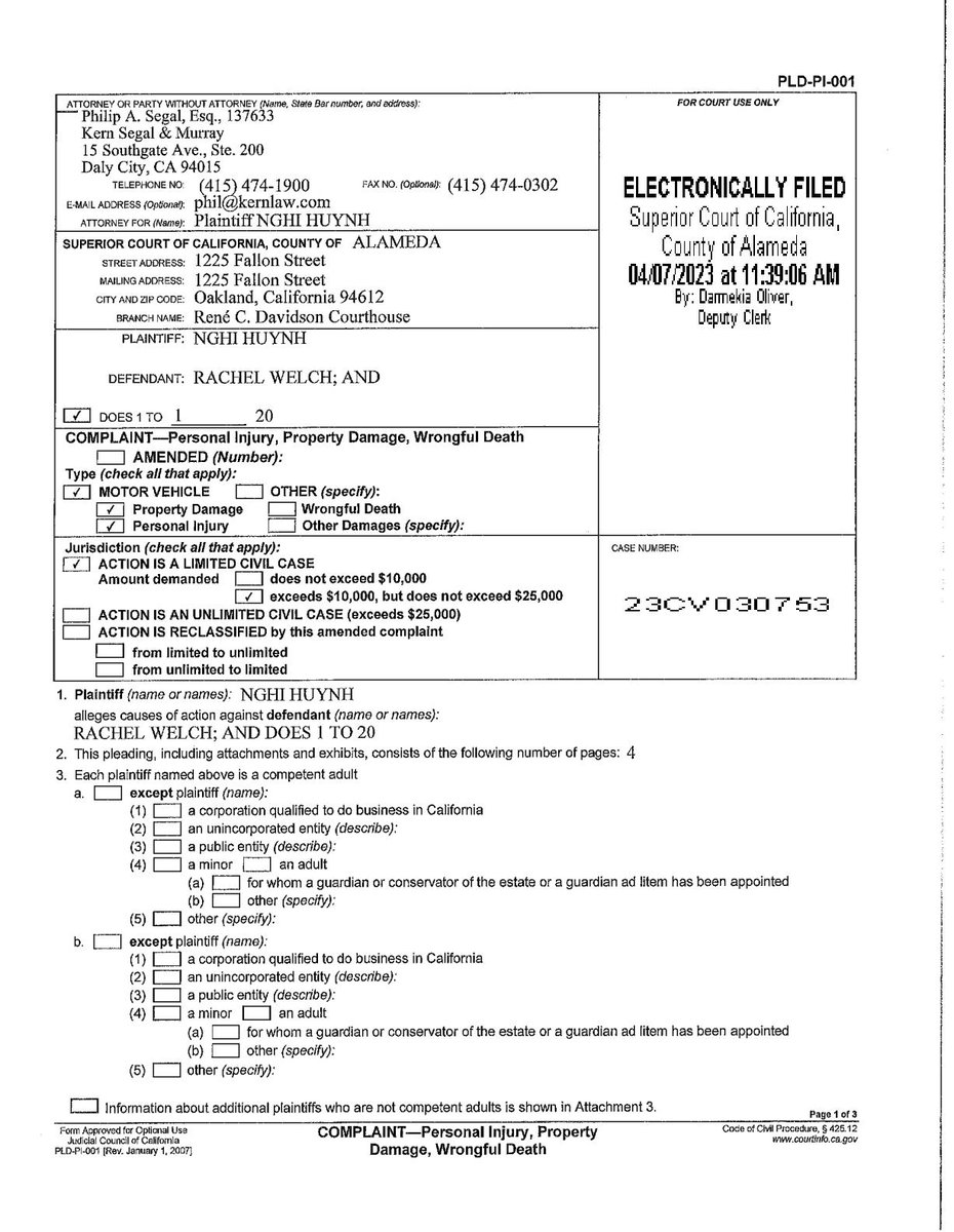 Alameda County Court Watch on Twitter "Filed today HUYNH vs WELCH