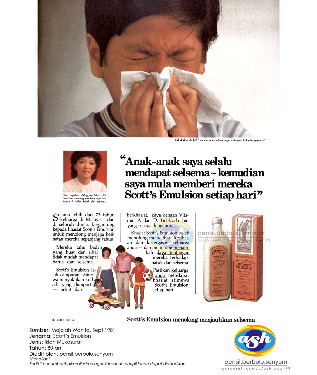 pensilsenyum's tweet photo. Scott's Emulsion 1981
#vintageads #iklanlama #scottsemulsion https://t.co/xFzqSGM5EM