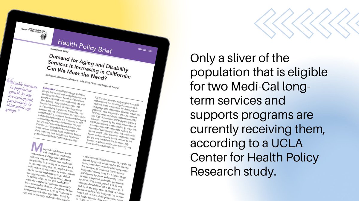 UCLAchpr's tweet photo. The #NPHW theme for today is accessibility, and we're looking at older adults and adults with disabilities, with 3 publications on @UCLAchpr's California Long-Term Services and Supports (LTSS) study. https://t.co/apX2PfyNOY