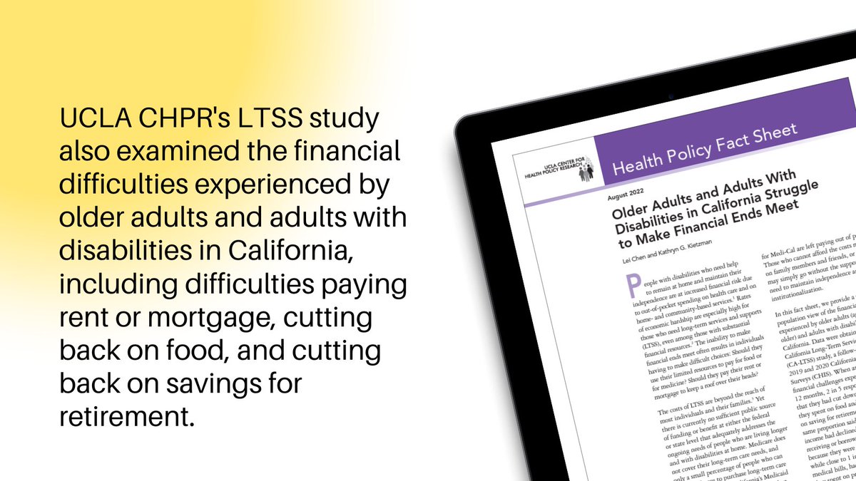UCLAchpr's tweet photo. The #NPHW theme for today is accessibility, and we're looking at older adults and adults with disabilities, with 3 publications on @UCLAchpr's California Long-Term Services and Supports (LTSS) study. https://t.co/apX2PfyNOY