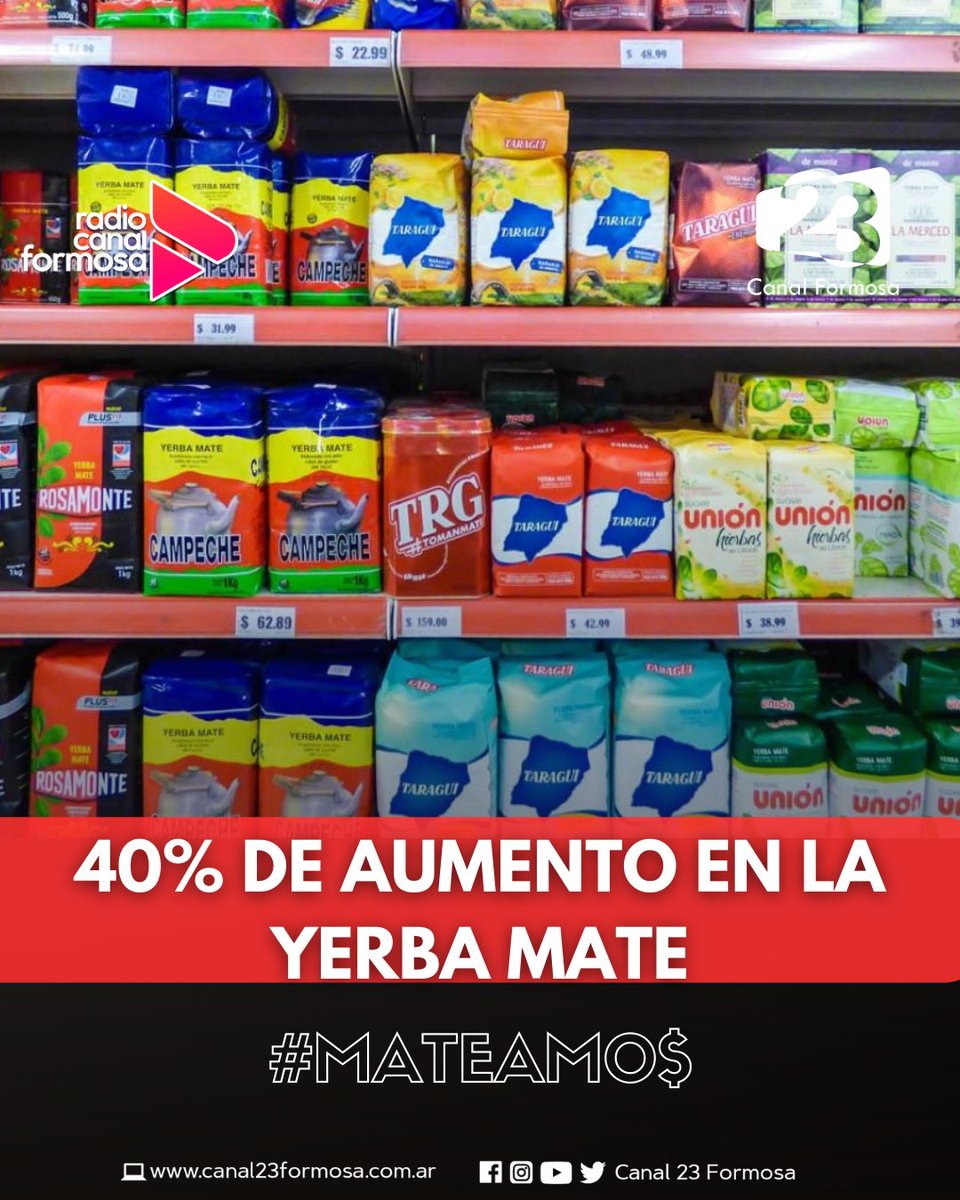 canalformosa's tweet photo. 🔴 #MATEAMOS • A través de la Resolución 107/2023 de la Secretaría de Agricultura, Ganadería y Pesca de la Nación, publicada en el Boletín Oficial, se aplicará una actualización directa a yerbateros.

#Yerba #YerbaMate #Mate #MasCaro #TomarMate #MasAumentos #MasInflacion https://t.co/ezpyyWD485