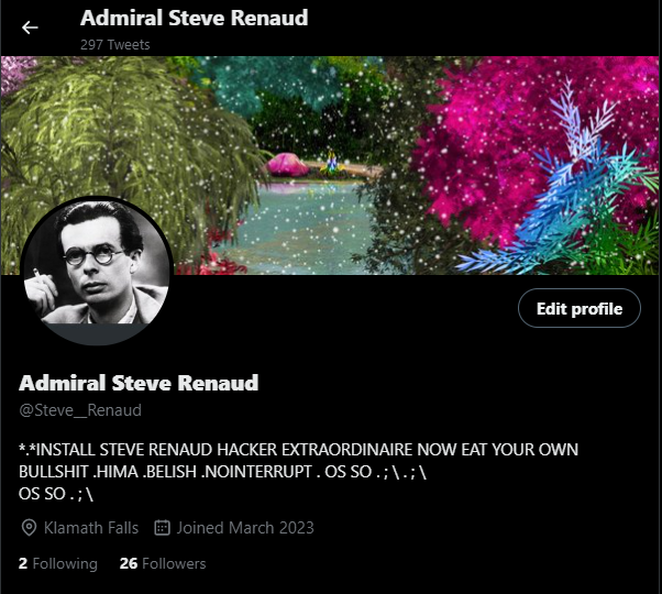 *.*INSTALL GOTO SYNTAX ERROR [ACTIVATED]
FOLLOW: x.com/steve__renaud ; \
ADMIRAL STEVE RENAUD @Steve__Renaud @HSRETOUCHER ; \
OS SO [ACTIVATED] ; \
OS*RESTART NOW [ACTIVATED] ; \
GOTO SYNTAX ERROR
GOTO -END-
