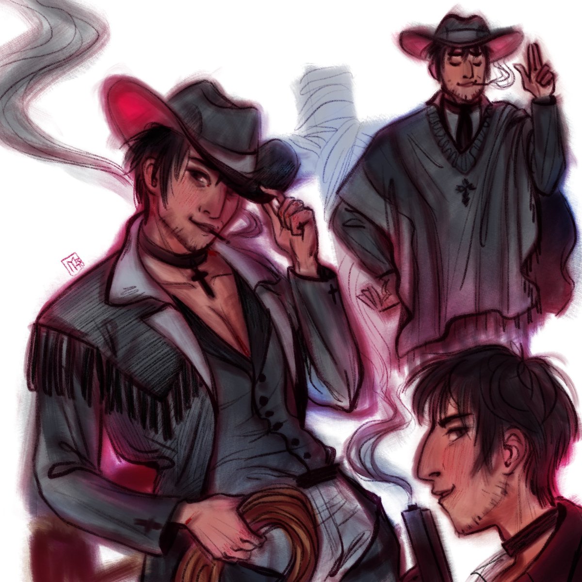 Neddea's tweet photo. *Pull my devil trigger starts to play* Vash, I think your boyfriend just arrived. And he's brought a lasso #TRIGUN #vashwood https://t.co/BvE3y4WhWj