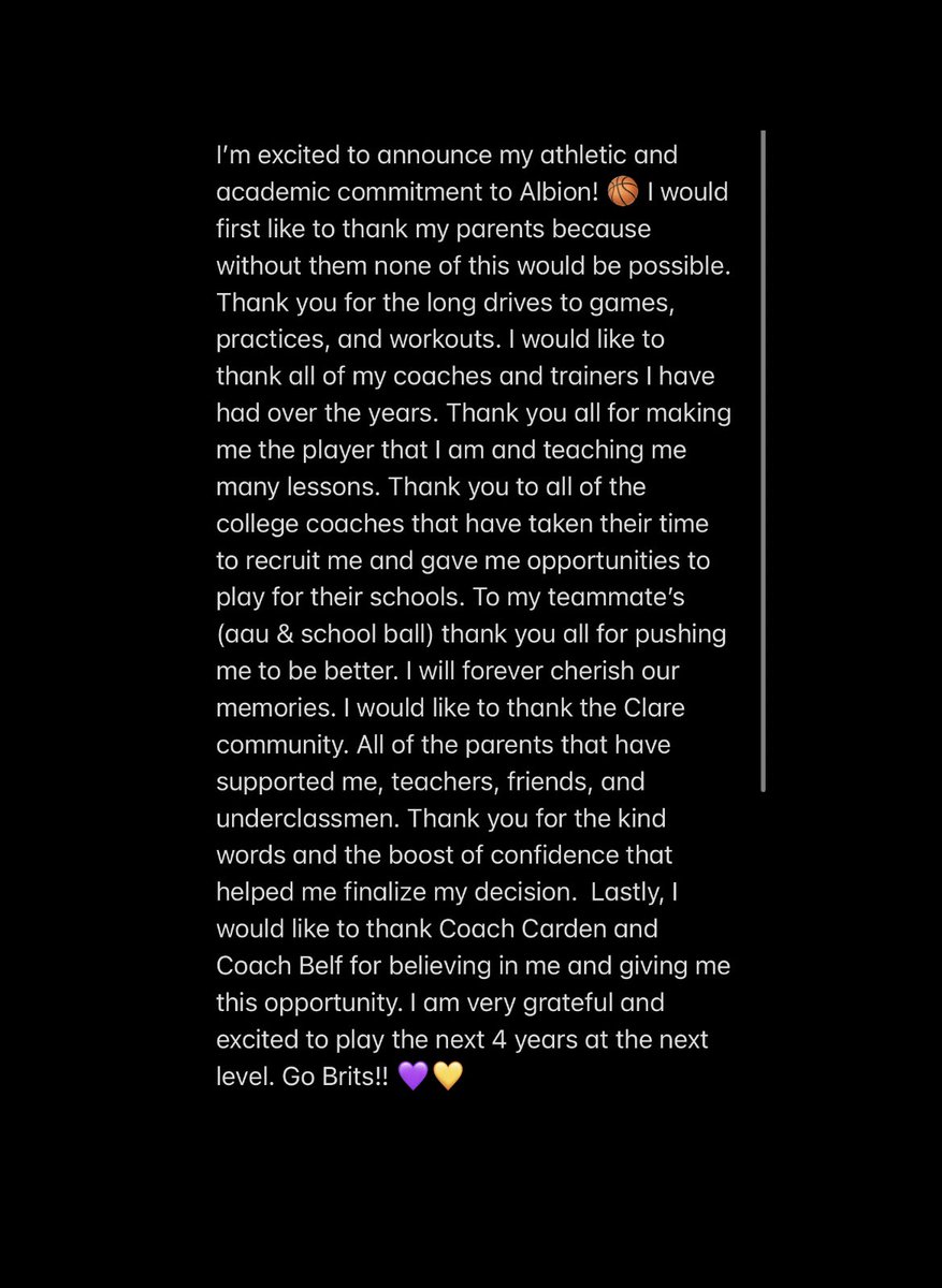 Here’s to the next 4💜💛 #committed <a href="/KentuckyCole/">Cierra Cole</a> <a href="/AlbionWBB/">Albion College Women’s Basketball</a> <a href="/MImystics/">Michigan Mystics</a> <a href="/CoachdCarden/">Doreen Carden</a> <a href="/MichHSBball/">Mich HS Bball</a>