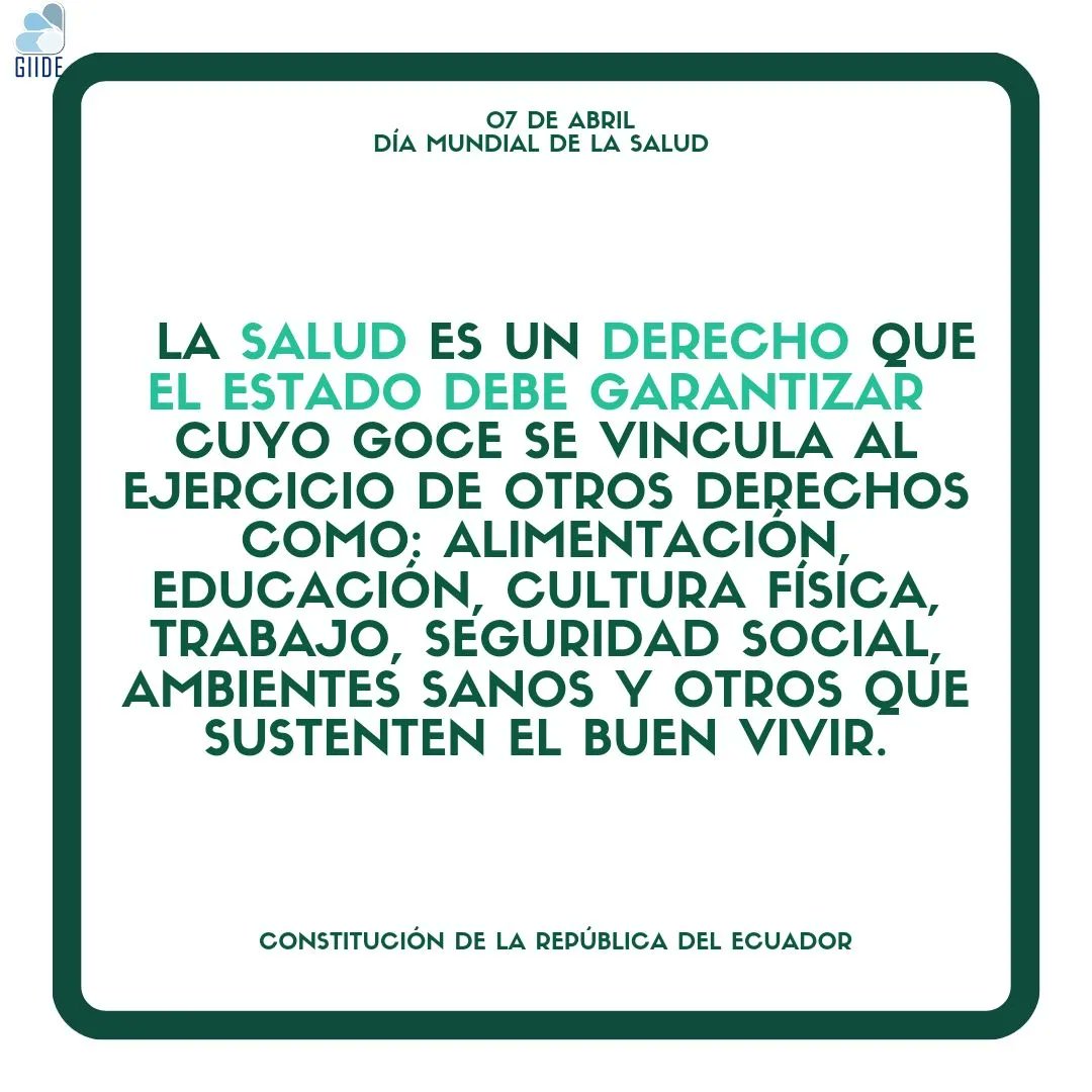 GIIDEcuador's tweet photo. #GIIDEinforma
07 de Abril, Día Internacional de la Salud.
Un día para recordar la importancia de invertir en políticas públicas que permitan su aseguramiento. https://t.co/vw6YelVudD