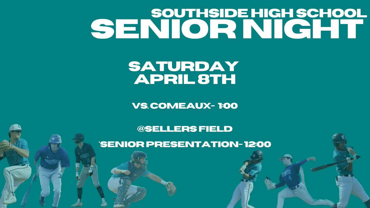Senior tonight tomorrow!! We will be playing at Sellers Field instead of Southside! Come out and support our seniors and celebrate them💙