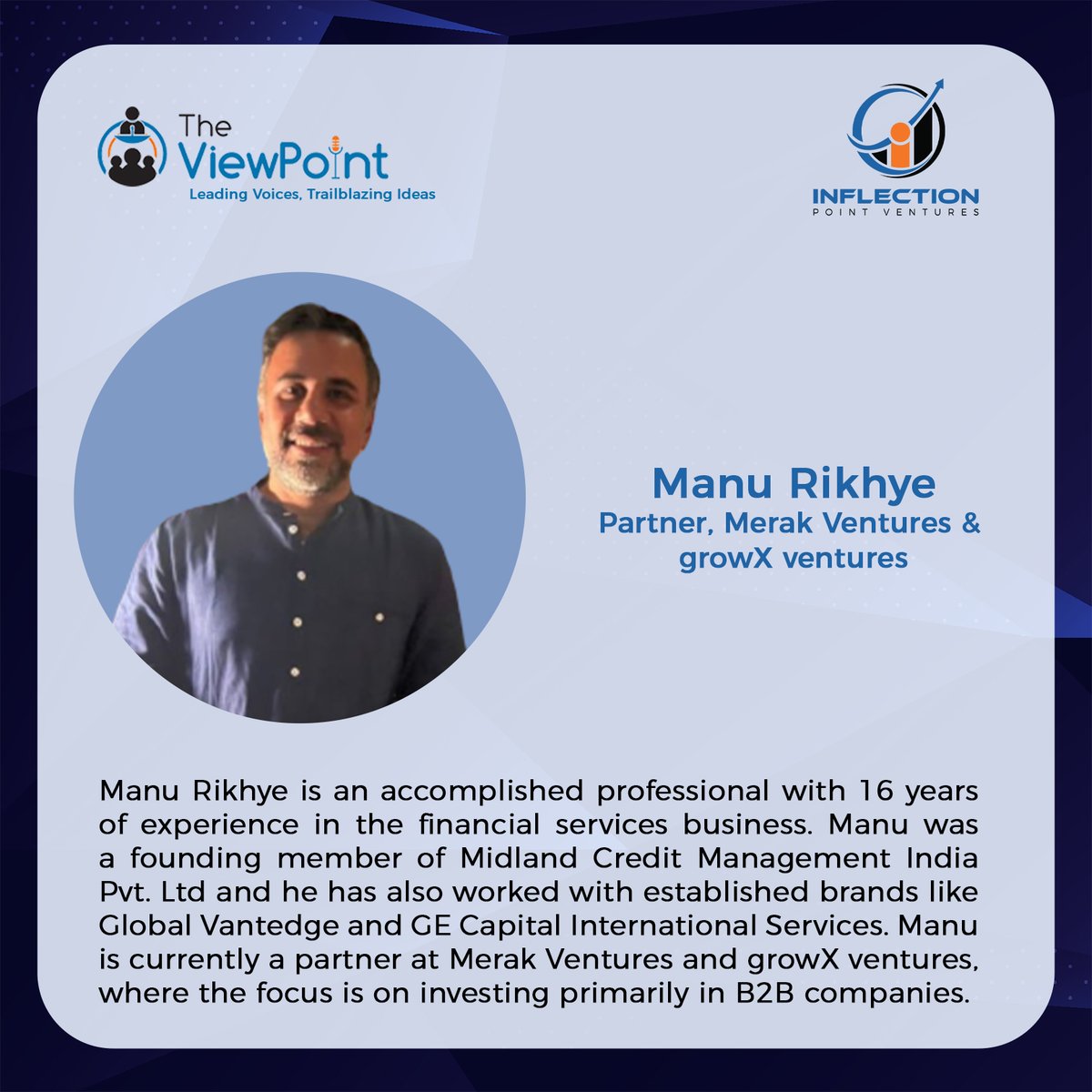 As we gear up for The ViewPoint's first episode: New Age Investing, it's time to get acquainted with the experts leading the conversation. Stay tuned to gain valuable insights into the future of investing.​

​#TheViewPoint #StayTuned #InflectionPointVentures #MainBhiAngelwithIPV