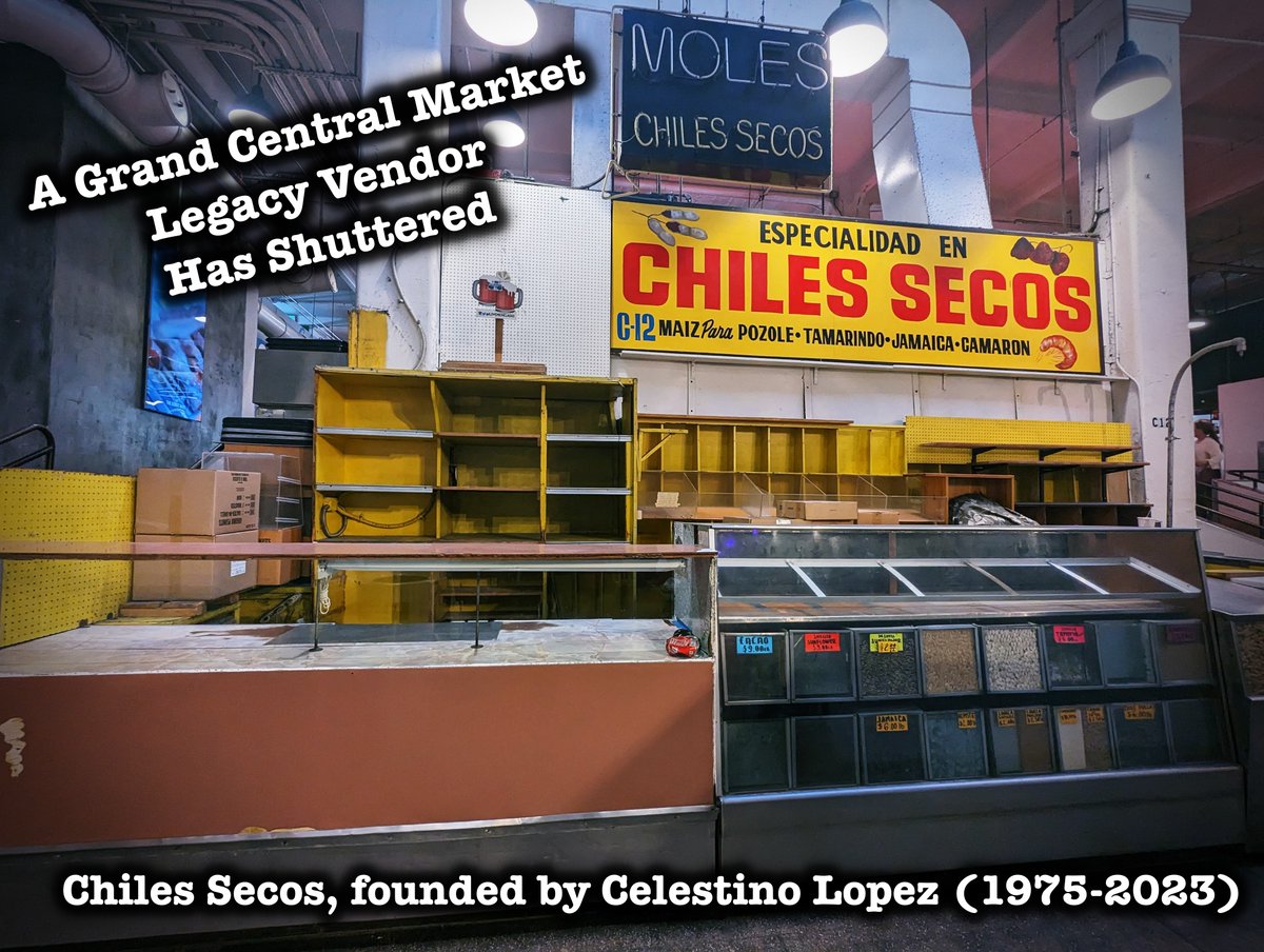 We went to Grand Central Market to check in before Saturday's John Fante Birthday Tour, and discovered something very sad. Legacy vendor Chiles Secos has quietly shuttered, after 48 years of service. Sending love and thanks to the Lopez-Armendariz family for all they gave L.A.
