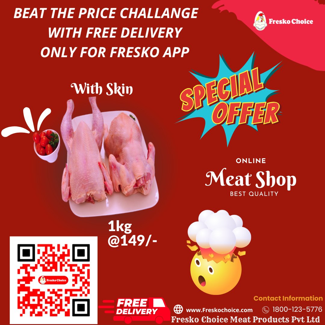 ChoiceFresko's tweet photo. How to Participate in the Challenge
Participating in the Beat the Price Challenge is easy. Just Download Fresko Choice App and purchase 1 kg of fresh chicken for Rs. 149/-. Our chicken is raised in a healthy and hygienic environment, ensuring that it is both healthy and delicious https://t.co/9W1bIPZIxt